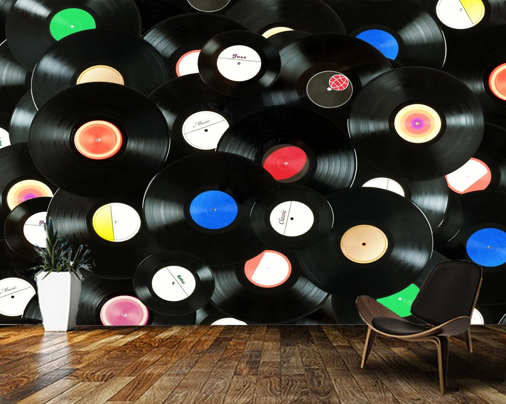 

Custom papel de parede infantil,Vintage vinyl record background for sofa bedroom living room decoration waterproof wallpaper