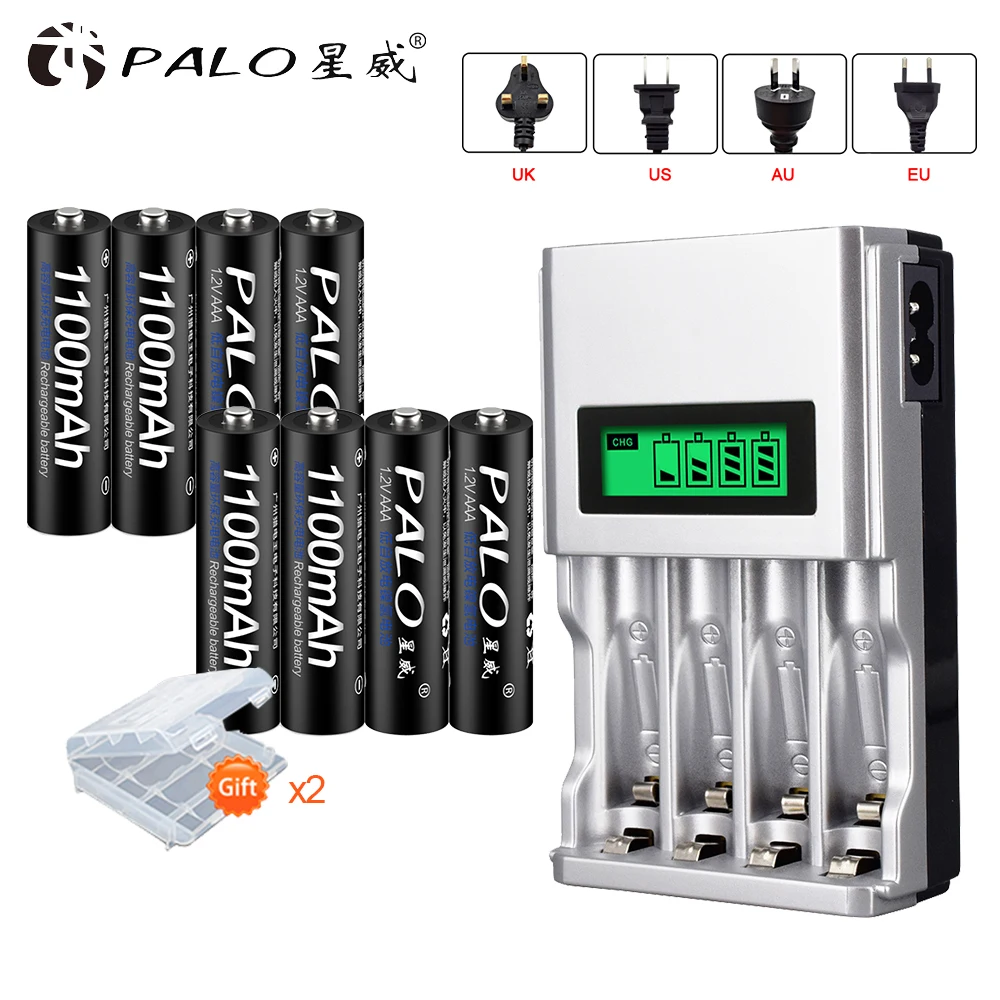 

PALO Intelligent LCD Display Battery Charger For NI-MH NI-CD AA AAA Rechargeable Battery Charger+8pcs AAA Batteries