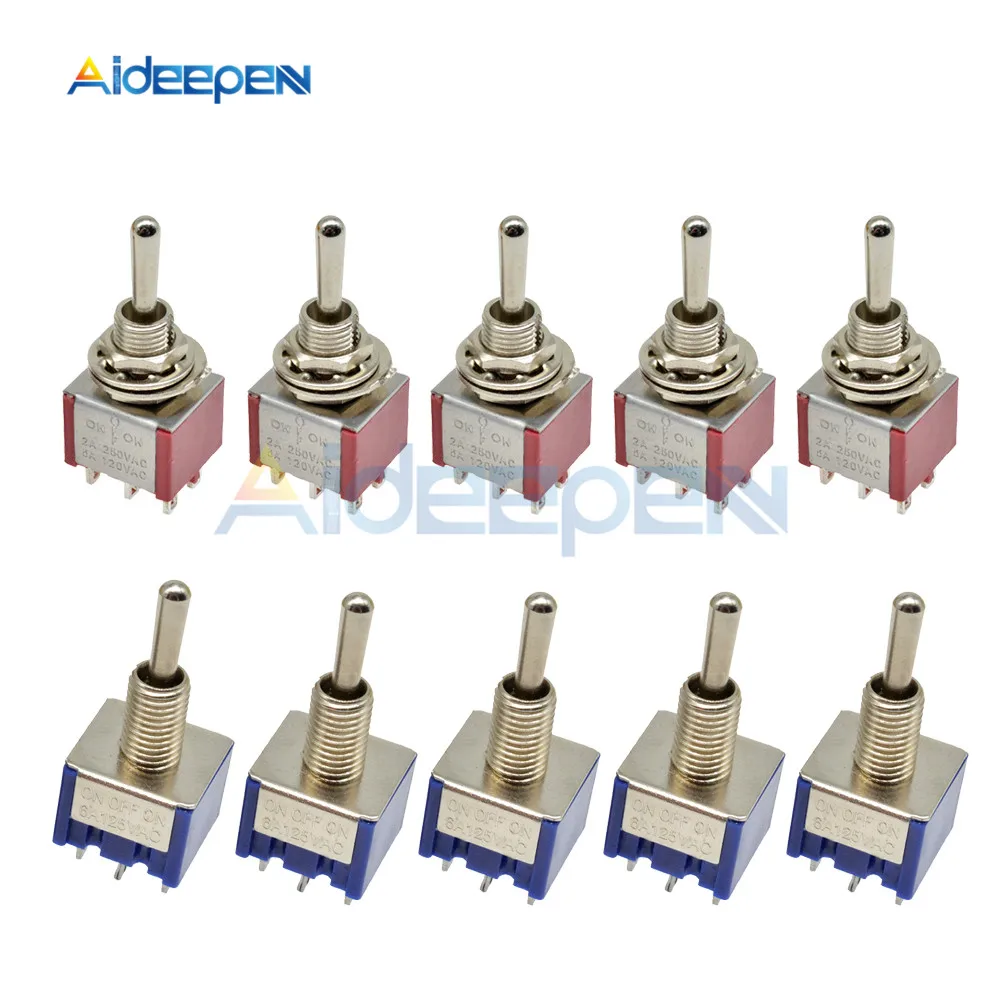 5 pcs 6 Pin DPDT ON-OFF-ON 3 Position 6A 250VAC Mini Toggle Switches MTS-203