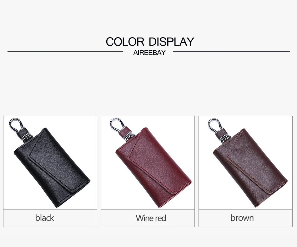 AIREEBAY Genuine Leather Keychain Men Women Key Holder Organizer Pouch Cow Split Car Key Bag Wallet Housekeeper Key Case Pouch