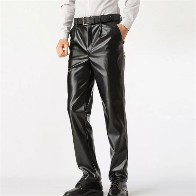 Зимние теплые кожаные брюки; искусственная кожа; Прямые брюки; Cuero Pantalones; мужские осенние брюки; большие размеры; бархатные кожаные брюки