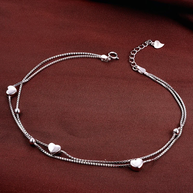Ankle bracelet silver 925 Heart Infinity Anklet Bracelets Heart Pendant Double Box Chain Anklet tobilleras pulsera para tobillo Ankle bracelet silver 925 Heart Infinity Anklet Bracelets Heart Pendant Double Box Chain Anklet tobilleras pulsera para tobillo