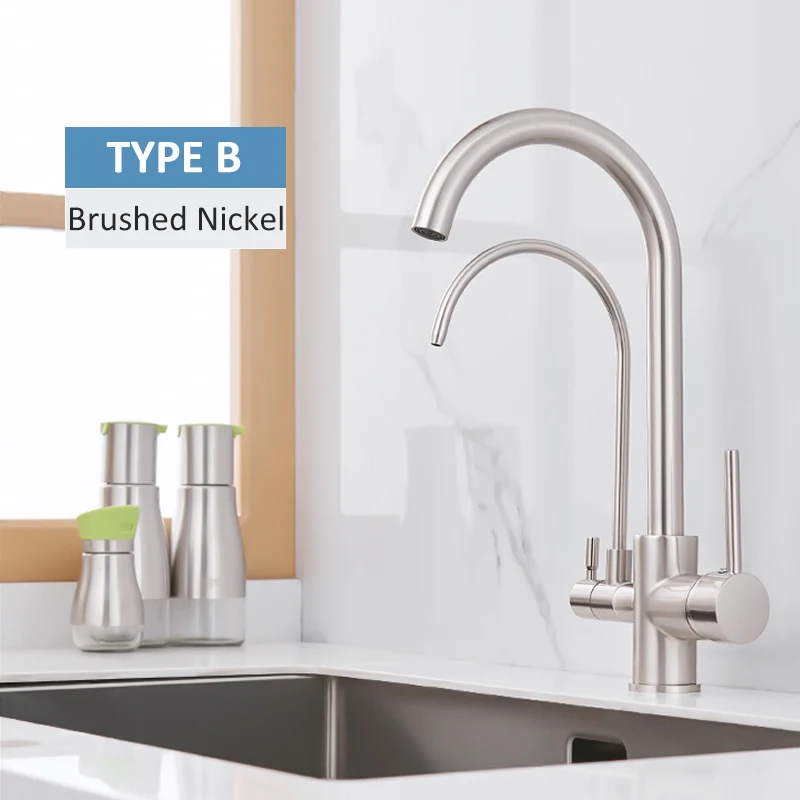 TYPE B-Brush Nickel Quyanre матовый черный фильтрованный кран для кухни выдвижной распылитель вращающийся на 360 градусов фильтр для воды кран Три способа смеситель для раковины кухонный кран - Цвет: TYPE B-Brush Nickel