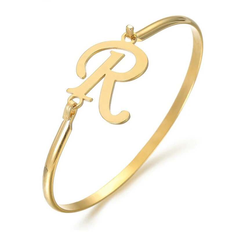 R bracelet Модные браслеты с буквами-манжетами для женщин, браслет из нержавеющей стали золотого цвета со словом A, ювелирные изделия для женщин - Окраска металла: R bracelet