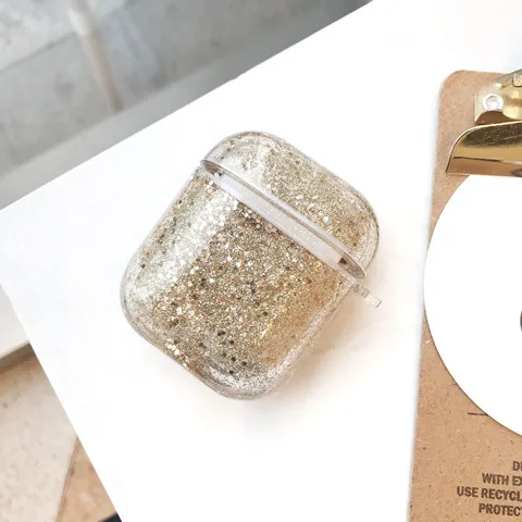 Gold Для Airpods 2 Блестящий жидкий зыбучий песок чехол для Airpods прозрачный беспроводной Bluetooth защитный чехол для наушников - Цвет: Gold
