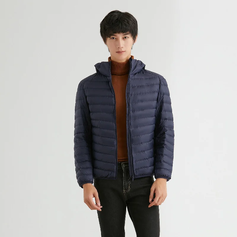 Men Autumn winter Ultra Lightweight Packable 90% Down Jacket Hooded Waterproof Windproof Down Coat Large Size Men Jackets