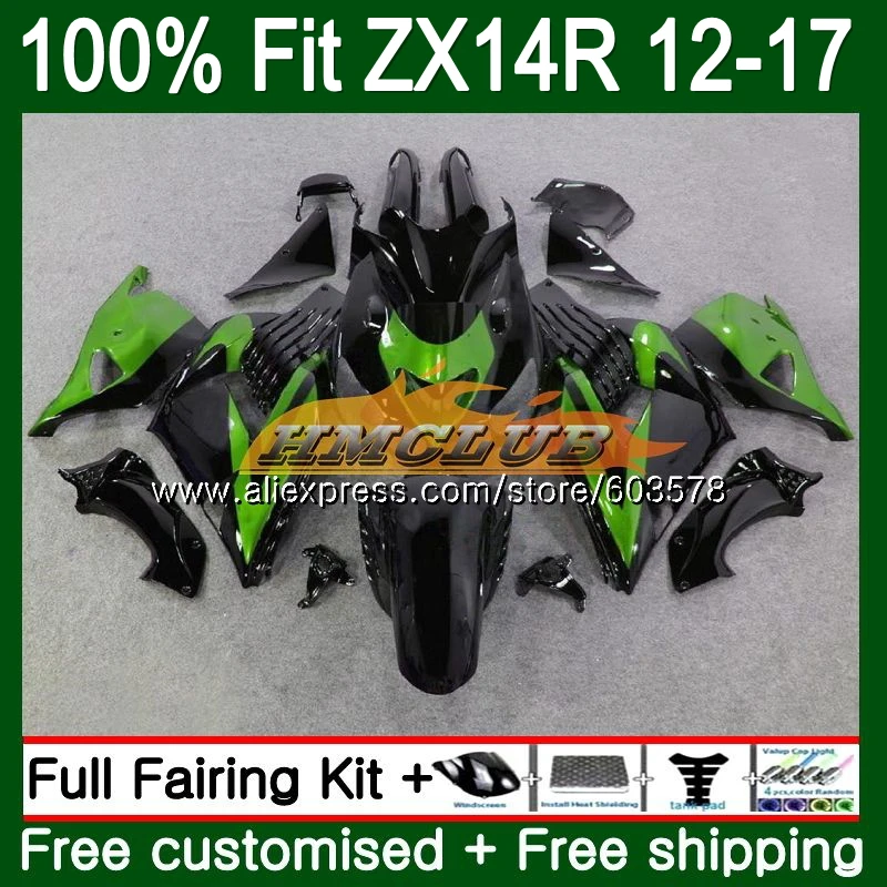 Инъекции для KAWASAKI ZX-14R 2012 2013 цвета: зеленый, черный 115CL. 134 ZX 14R ZZR1400 ZX14R для детей возрастом 12, 13, 14, 15, 16, 17, обтекатель