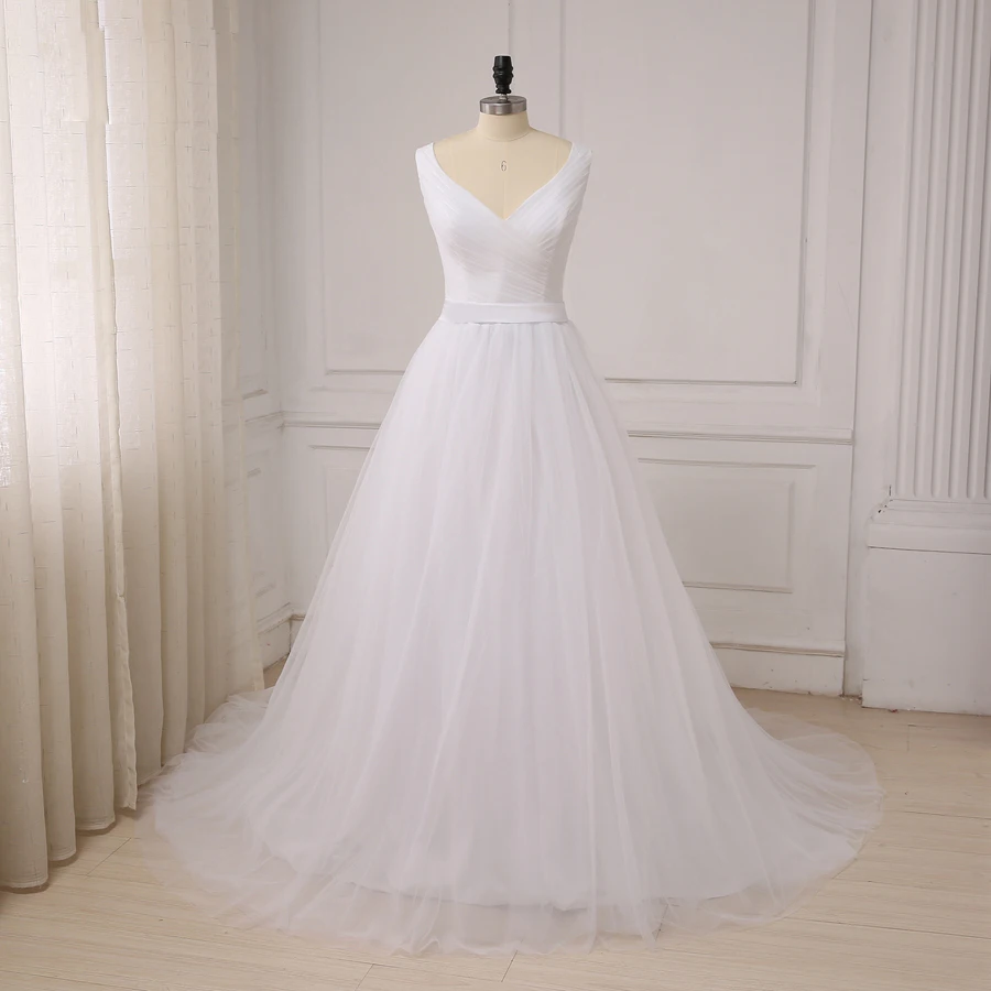 Женское свадебное платье с V образным вырезом без рукавов|robe de mariage|wedding dress custombride