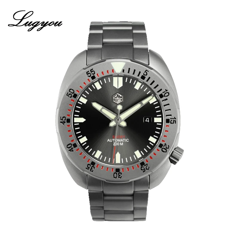 Lugyou San Martin Diver Мужские часы механические из нержавеющей стали Пескоструйный сапфир 20 АТМ водостойкий металлический браслет - Цвет: Grey SW