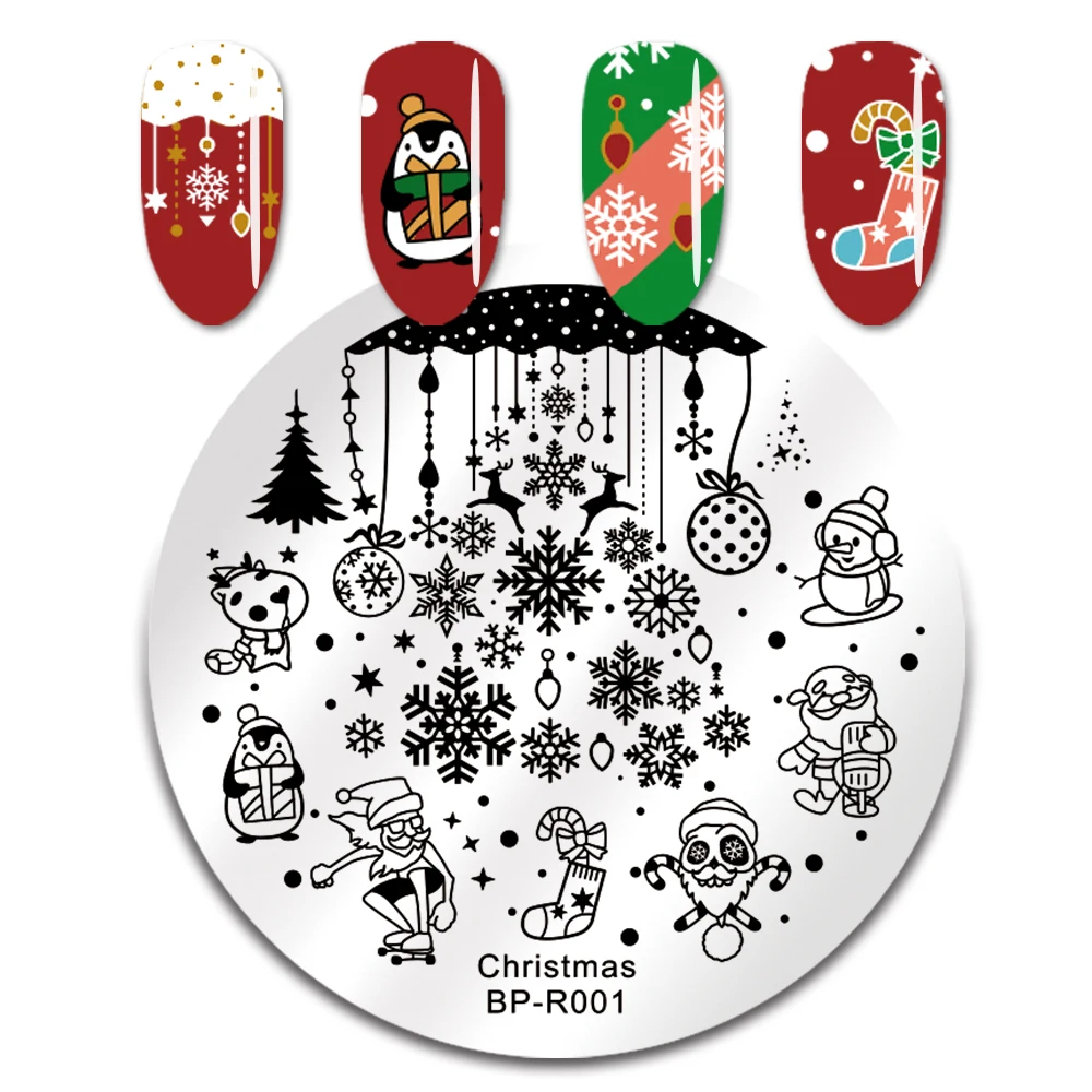 Christmas Nail Stamping Plates Stainless Steel Template Stamp Plate Nail Art Manicure Image DIY Design Tool - Цвет: BP-R001