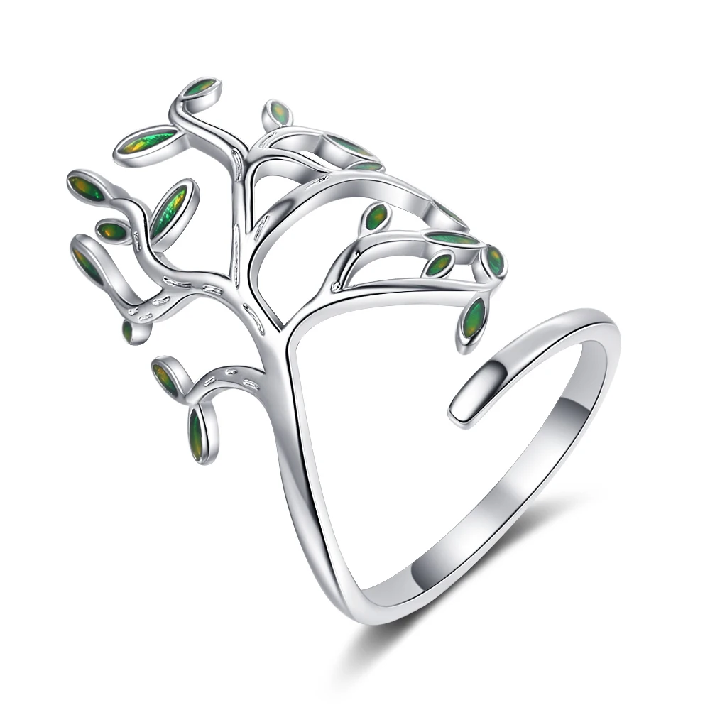 New 925 Sterling Silver Ring Green Leaf Open Ins Style For Girl Jewelry Gift Wholesale | Украшения и аксессуары