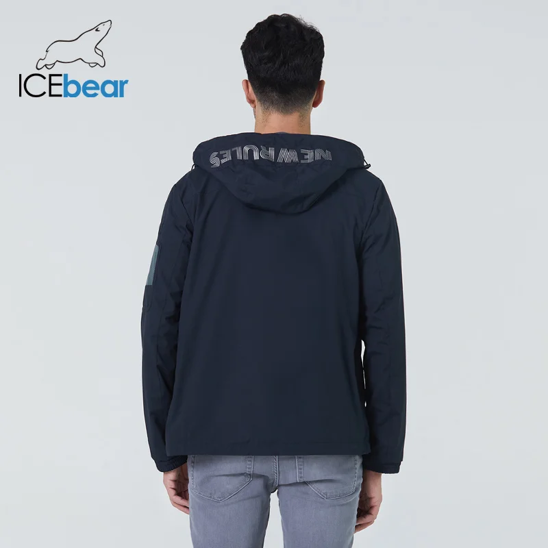 ICEbear-남성 짧은 윈드브레이커, 가을 스타일리시 트렌치 코트, 후드 포함, 고품질 남성 브랜드 의류, MWB21665D, 2021