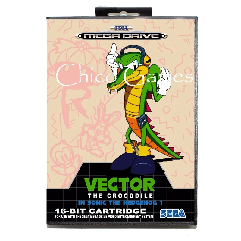 

Sega MD games card - Vector The Crocodile In Sonic The Hedgehog EU Cover for Sega MegaDrive Video Game Console 16 bit MD card