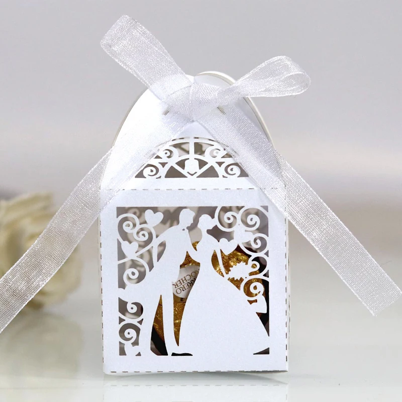 30–50pcs Laser Cut Wedding Candy Gift Boxes – Elegant Paper Packaging for Bride & G... - SKU WFB01603 - UGI Packaging