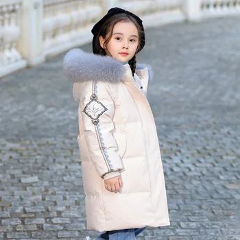 

2020 Baby girl clothes children thicker parka real fur collar outerwear hooded duck warm coat kids Winter down jackets for girls