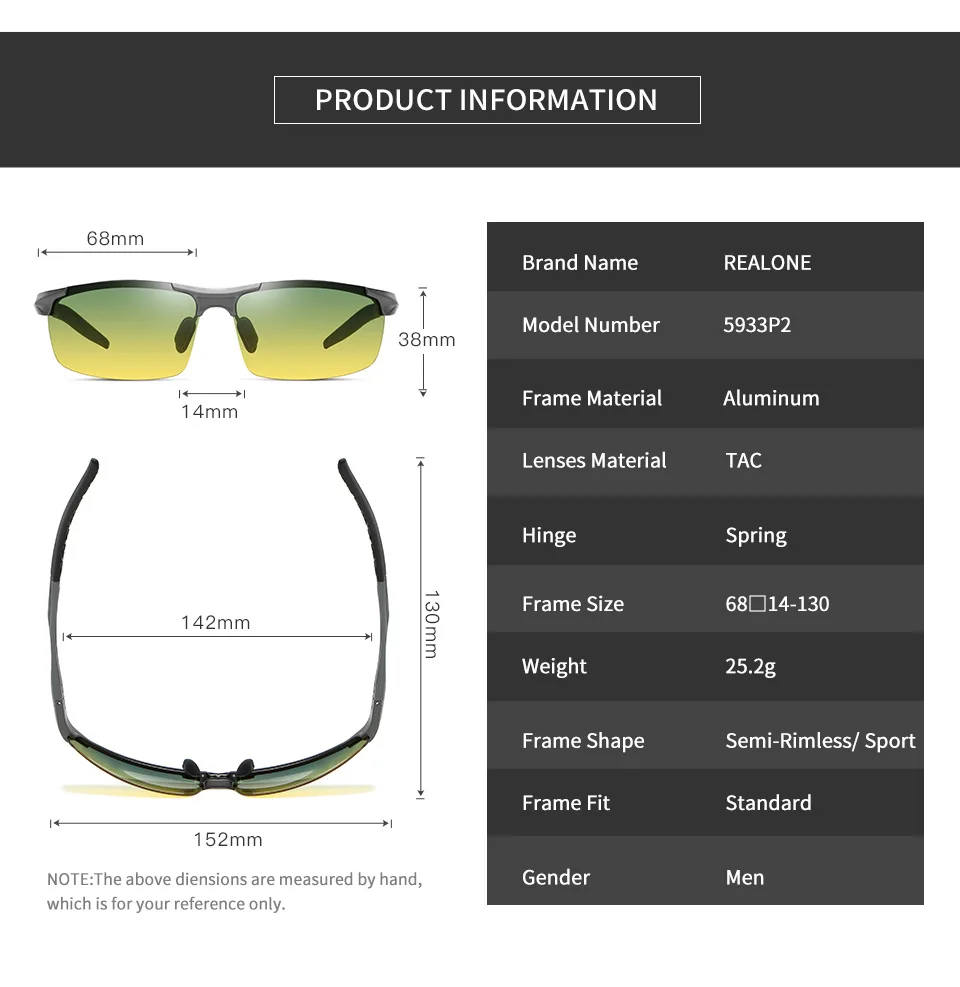 Mens Aluminum Sports Glasses for Driving Day and Night Vision Goggles Anti Glare Sunglasses with Gradient Polarized Lenses 5933