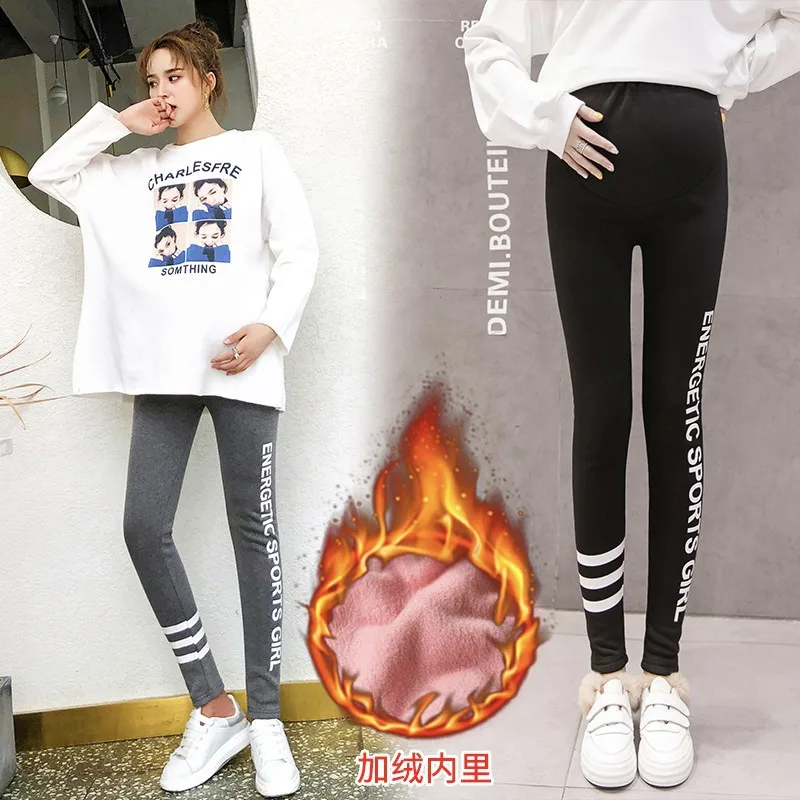 

Photo Shoot Leggings for Pregnant Woman Lettered Pregnant Women Pants Winter Brushed And Thick Warmth Retention Material Pants A