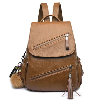 

MANHAN Fashion Women Backpack Soft PU Leather Backpack Female Large Capacity Tassel Backpack Women 2020 New School Bags
