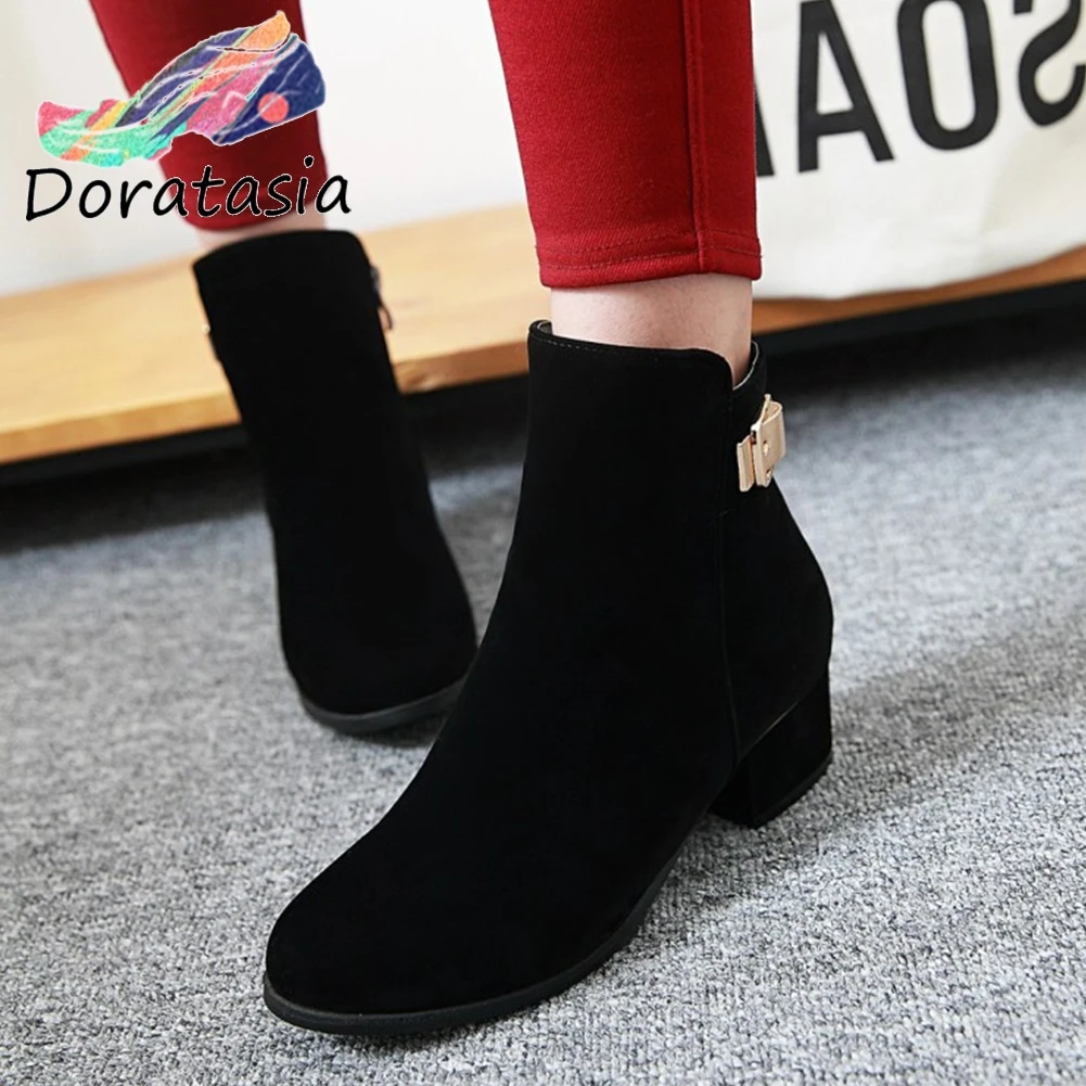 

DORATASIA Fashion Girl Metal Round Toe Solid Metal Ankle Boots Spring Boots Women Square Heel Office Leisure Shoes Woman