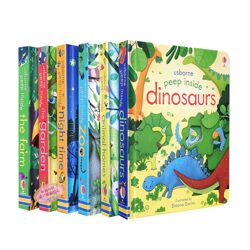 6PCS Usborne Peep Inside The Zoo Animal English Educational 3D Flap Picture Books Baby Children Reading Book school supplise