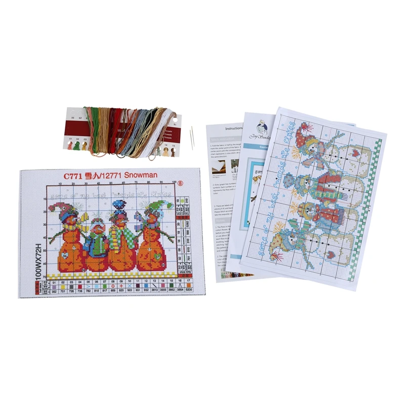 1 set Printed Christmas 4 Snowman Pattern Cross Stitch 11 CT DIY Needle Wedding Christmas Gift