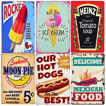 

Italian Pizza Ice Cream Vintage Poster Retro Metal Tin Signs Plate Restaurant Bar Wall Home Decoration 20x30cm