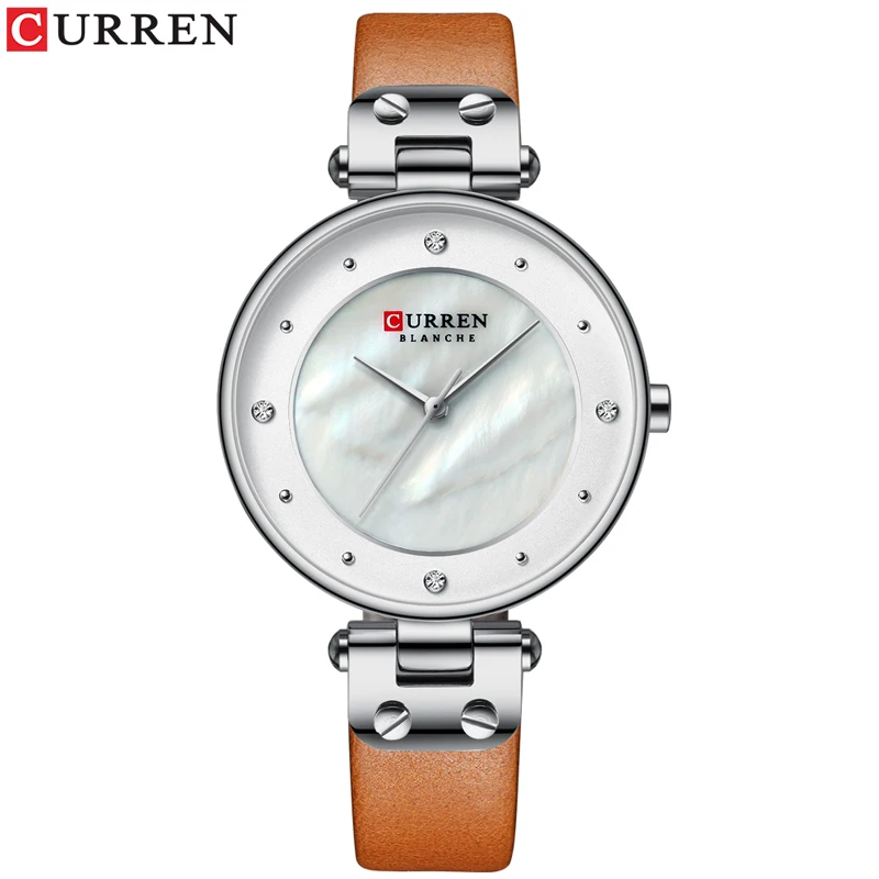 CURREN Women Watches Reloj Mujer Top Brand Luxury Leather Strap Wristwatch for Women Blue Clock Stylish Quartz Ladies Watch - Color: silver watch