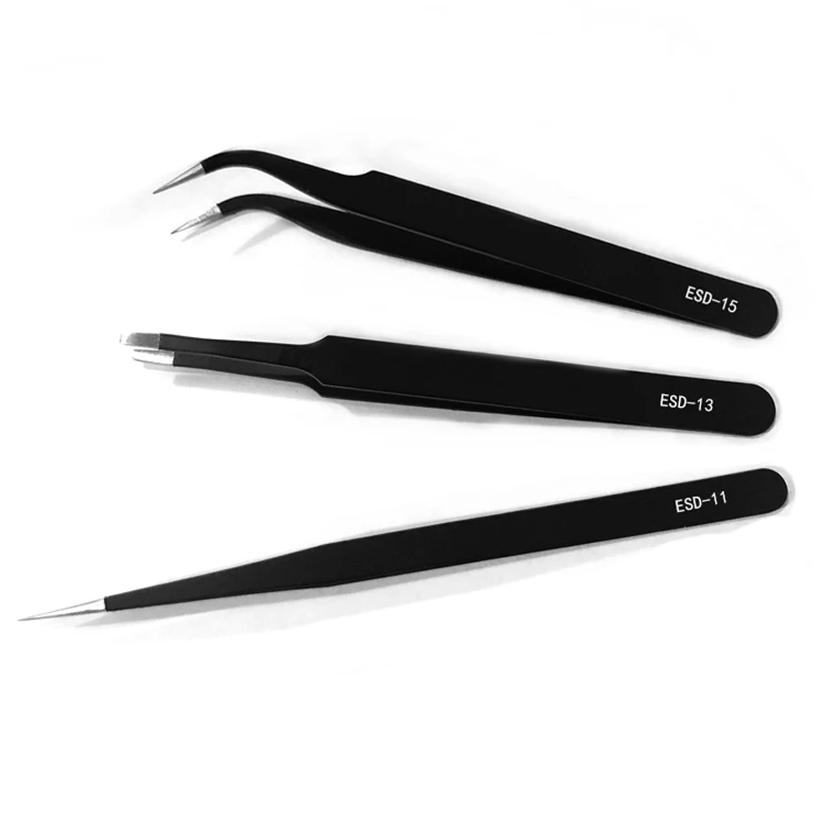 Anti-static Precision Tweezers Set Stainless Steel ESD Electronic Repair Tool