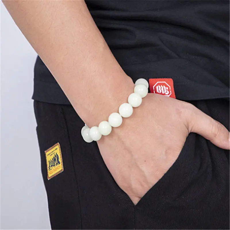 AAAAAAA Magas légnyomású levegő minőségű Természetes Világító Kő- bracelet férfiak ligh Izzó fény gyöngyök Fluorit Karcsat számára Nők Jóga ékszer felső ajándékok