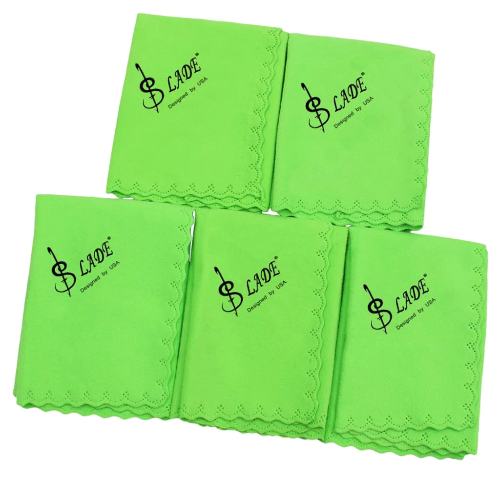 5 Pieces Cotton Cleaning Cloths Polish Cloth for Guitar Violin Flute Saxophones Accessory, Green