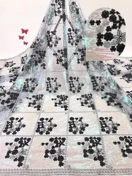 

embroiderd lace fabric Jolin-9.4201 with sequins beautiful Nigerian sequins lace fabric for party dress