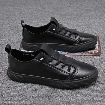 

High Quality 2019 New Casual Black Sneakers for Men Convenient Mens Slip-on Shoes Youth Vulcanize Footwear Genuine Leather Shoe