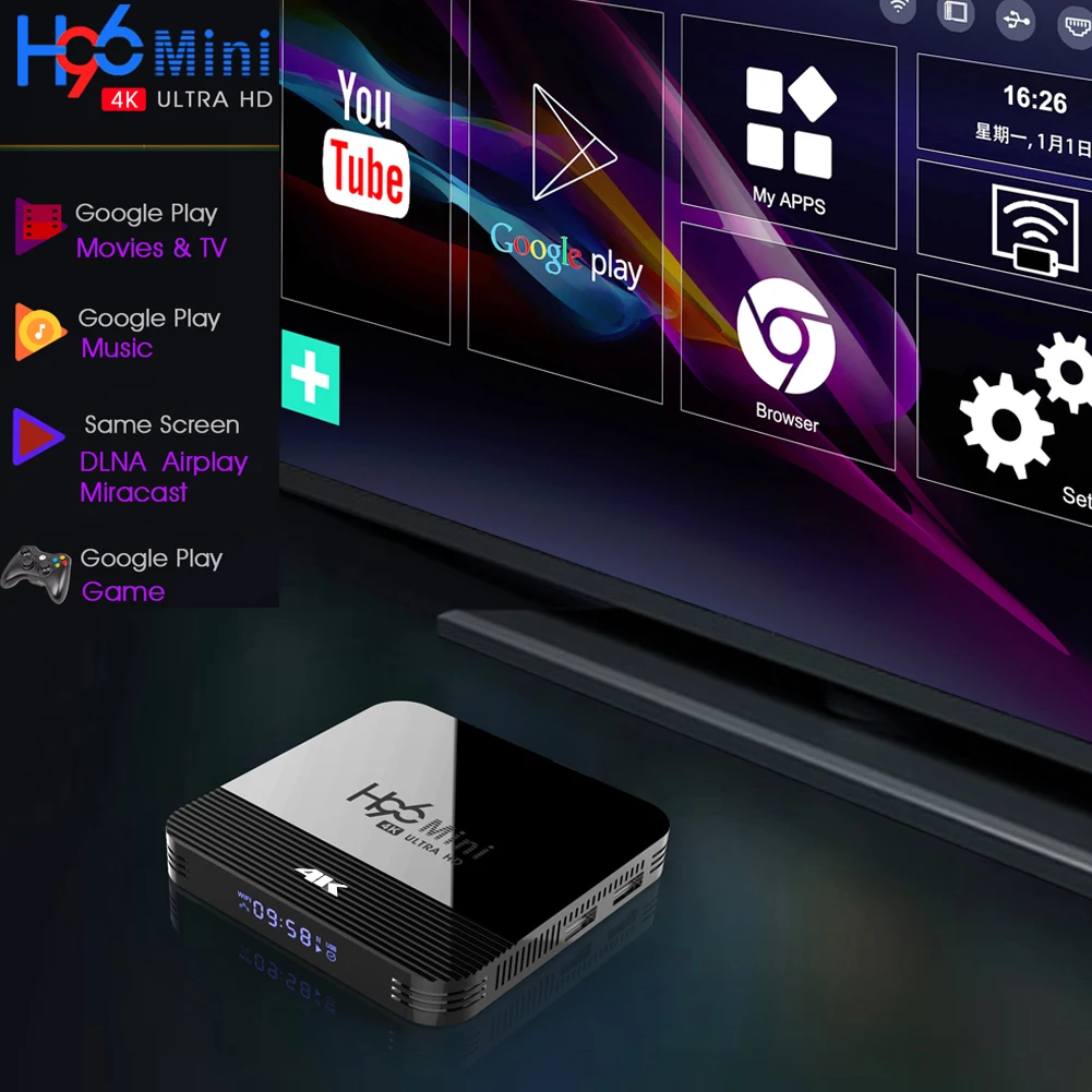 H96 Мини Android 9,0 4K ТВ приставка RK3328A 2GB 16GB 2,4G/5G Wifi умная Сеть медиа
