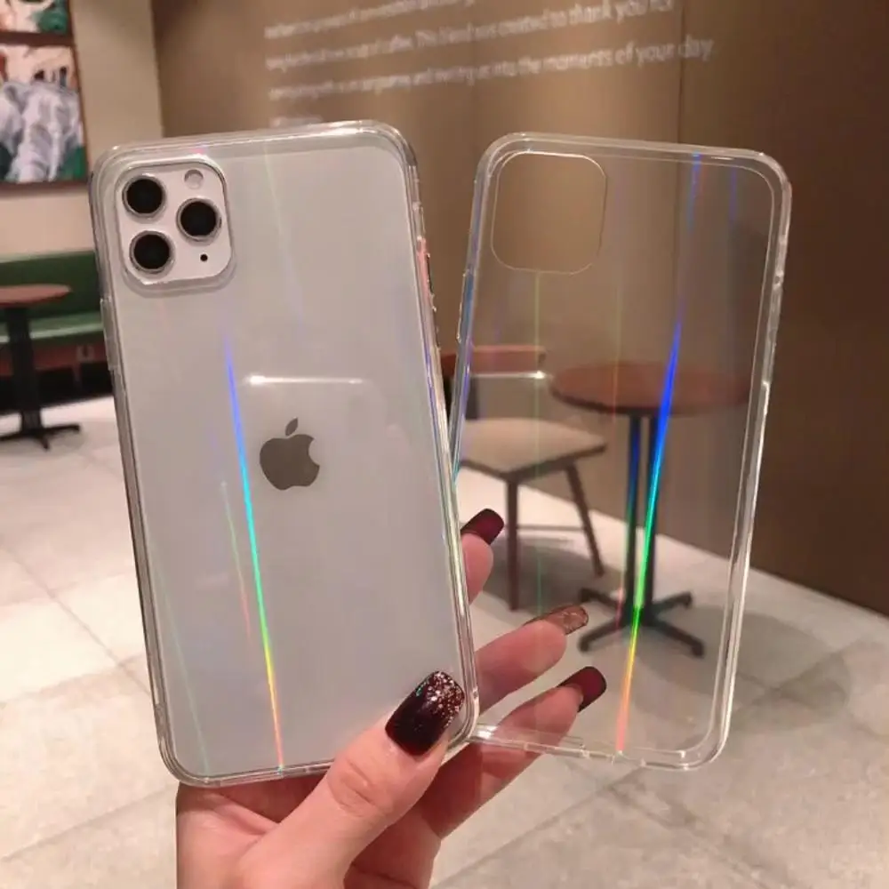 Gradient Rainbow Laser Cases For iPhone 11 XR 6 6S 7 8 Plus Transparent Soft Fundas X XS Max Clear Acrylic Cover |