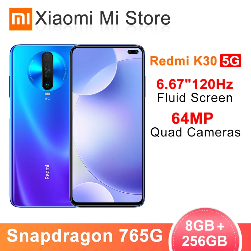 Xiaomi Redmi K30, 5G, 8 ГБ ОЗУ, 256 Гб ПЗУ, Смартфон Snapdragon 765G, четыре ядра, 6,67 дюйма, 120 Гц, жидкий экран, 64 мп, четыре камеры, 4500 мАч