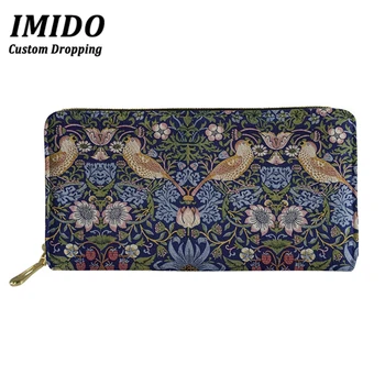 

IMIDO 2019 Floral Wallet Women William Morris Pimpernel Print Long Wallets with Zipper Phone Bag for Girls Clutch Purse Carteras