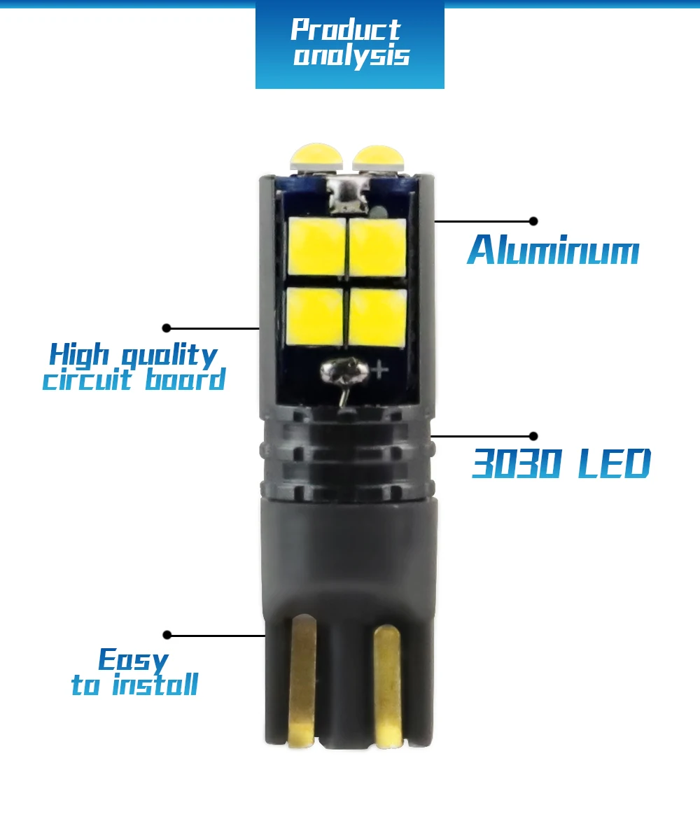 10 шт. W5W T10 светодиодный Canbus 3030 10SMD Автомобильный светодиодный просвет светильник Интерьер светильник 194 168 Авто клиновидный купол для чтения настольная лампа лампочка 12V