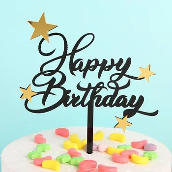

Shiny Happy Birthday Cake Topper Lovely Star Cupcake Picks Toppers Toothpick Decoration Cake Topper Birthday Kids 14x11cm