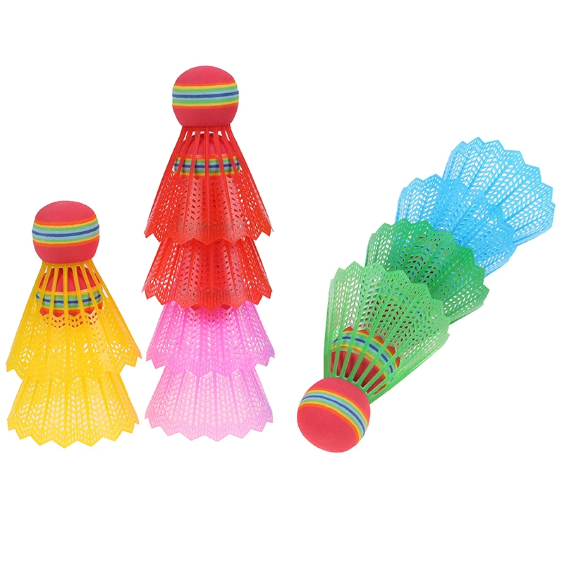 10PCS/Pack Badminton EVA Rainbow Ball Head Nylon Badminton Feathers for Game Sport Entertainment with Transparent Barrel
