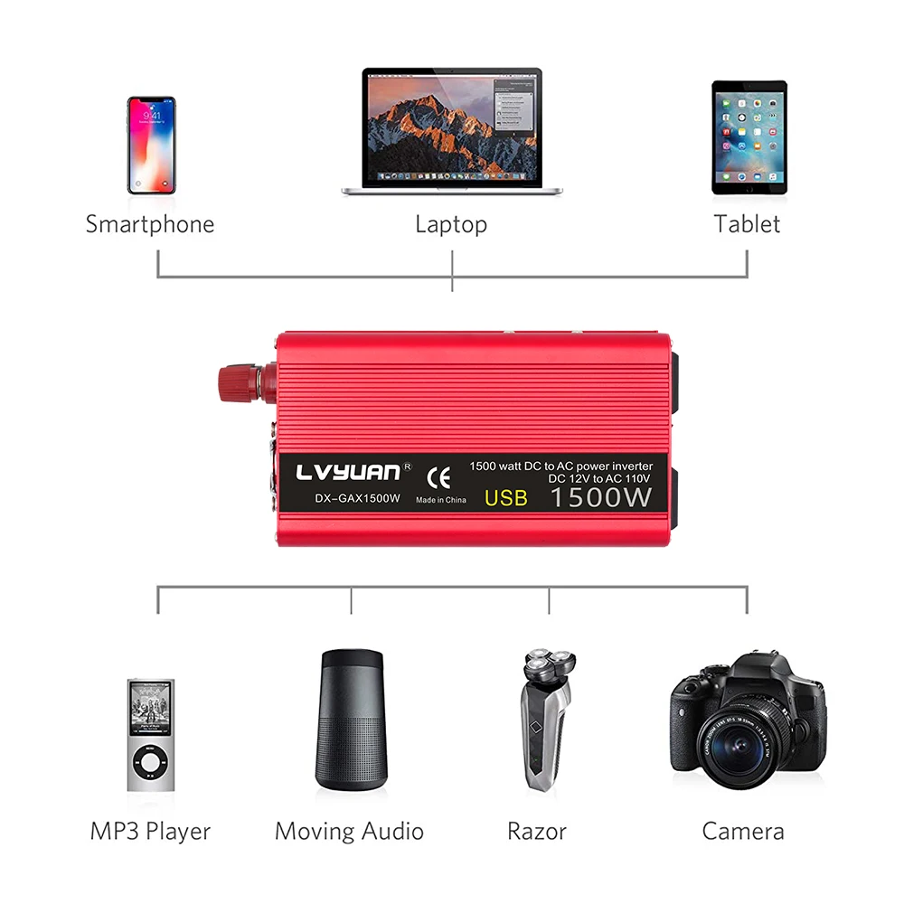 1500W/2000W DC 12V to AC 100V 110V Car Power Inverter Voltage Converter US Socket Car Cigarette Lighter Plug Auto Accessories Vehicle Inverter Car Converter Inverter Car Inverter Car Power Converter Power Inverter