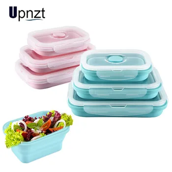 

Collapsible Silicone Lunch Box Microwavable Refrigerator Food Storage Container Portable Picnic Camping Rectangle Outdoor Box
