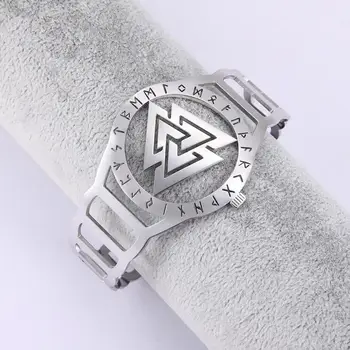 

My Shape Ireland Hrunger Valknut Nordic Women Bangle 316L Stainless Steel Cuff Watch Bracelet Runes Roman Numerals Female Gift
