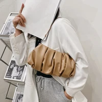 Fashion Pleated Shoulder Handbag Women Solid PU Elegant Underarm Cloud Bags For Women 3