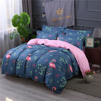 

Flamingo Bedding Set Tropical Plant Quilt Cover Queen Full King Size Home Bed Set Flower Print Pink And Green Bedclothes 3/4pcs