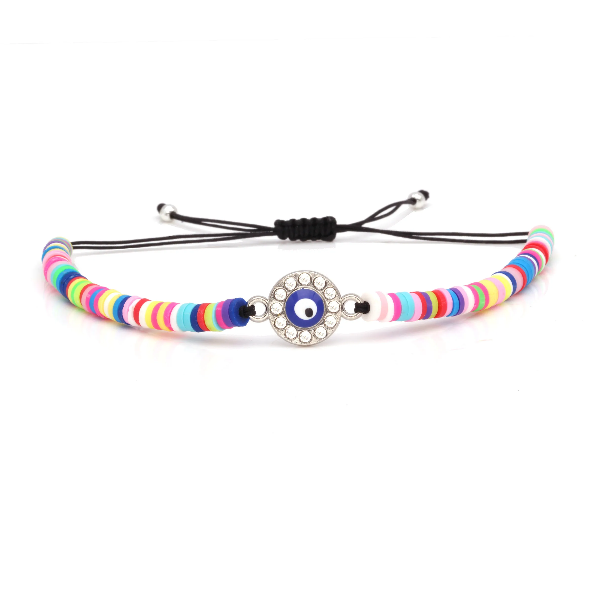 

Polymer Clay Beads Heishi Bead Bracelet Black Cord Round Evil Eye Tree Of Life Swan Arrow Heart Infinity Love Star Charm Jewelry