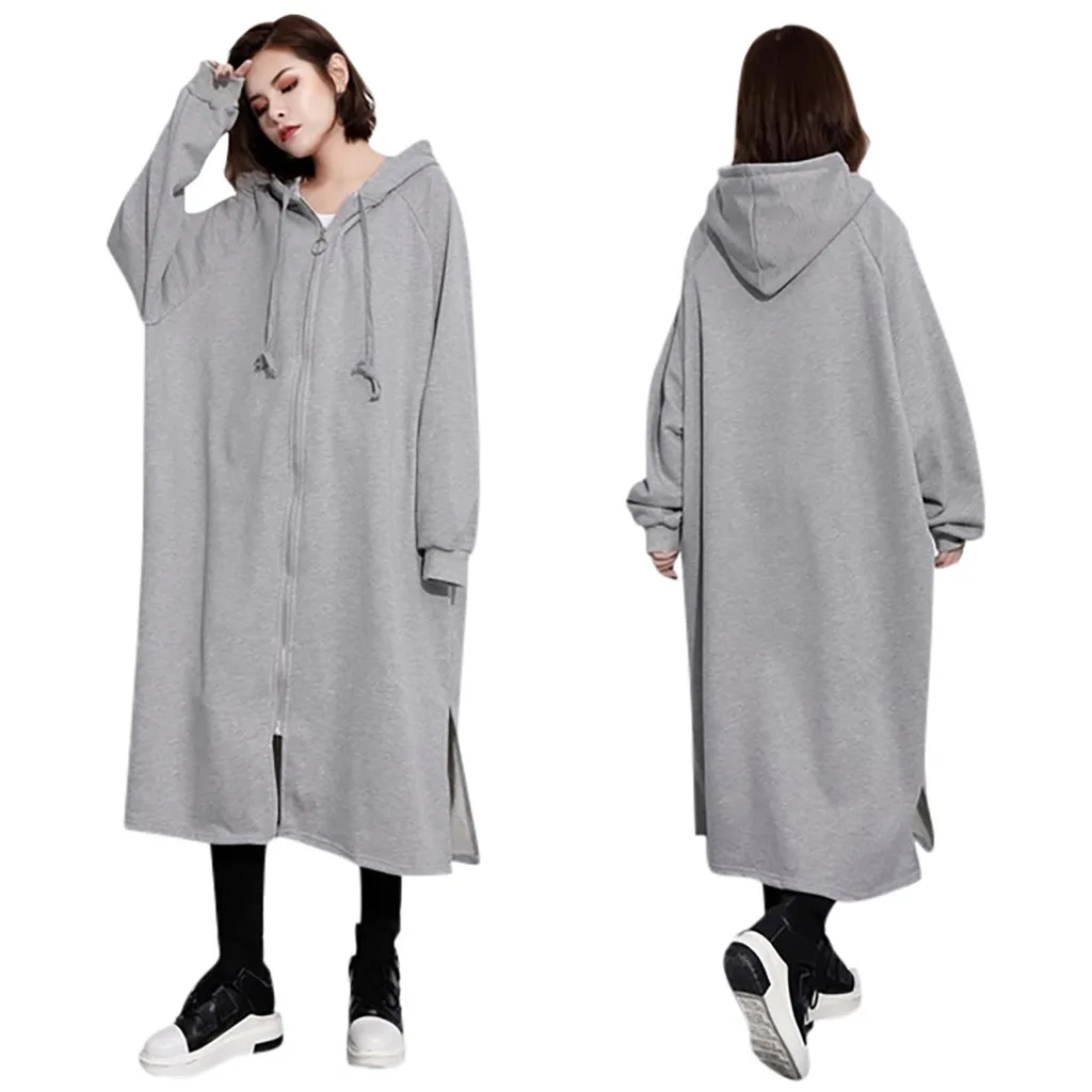 Women Hooded Coats Jackets Plus Size 2xl Female Long Sleeve Zip Long Jackets Ladies Winter Outerwear Thin Windbreakers#J30