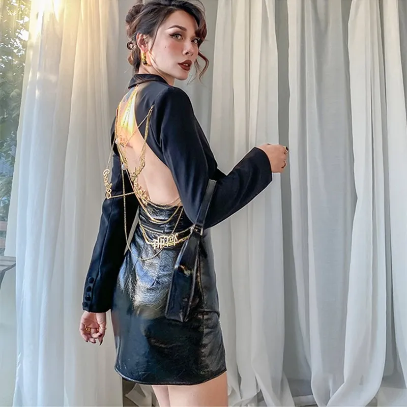 Cute Black Open Back Blazer Women 