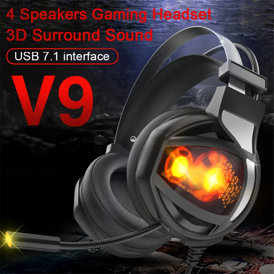 V9 USB 7 1 3D стерео проводные Игровые наушники игровая гарнитура с микрофоном