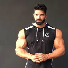 Мужской спортивный Приталенный жилет с капюшоном из чистого хлопка без рукавов для бега и тренировок