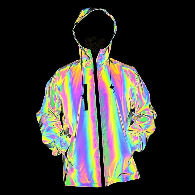 2021 men's autumn winter new colorful reflective jacket rainbow glow